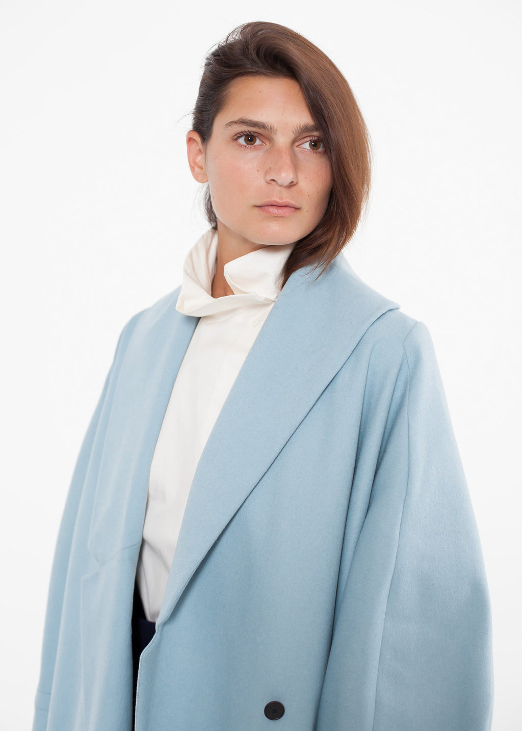 Teljes galléros poplin blúz törtfehér színben