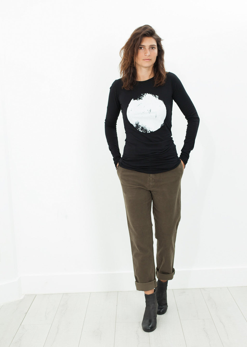 Khaki színű velúr pamut nadrág